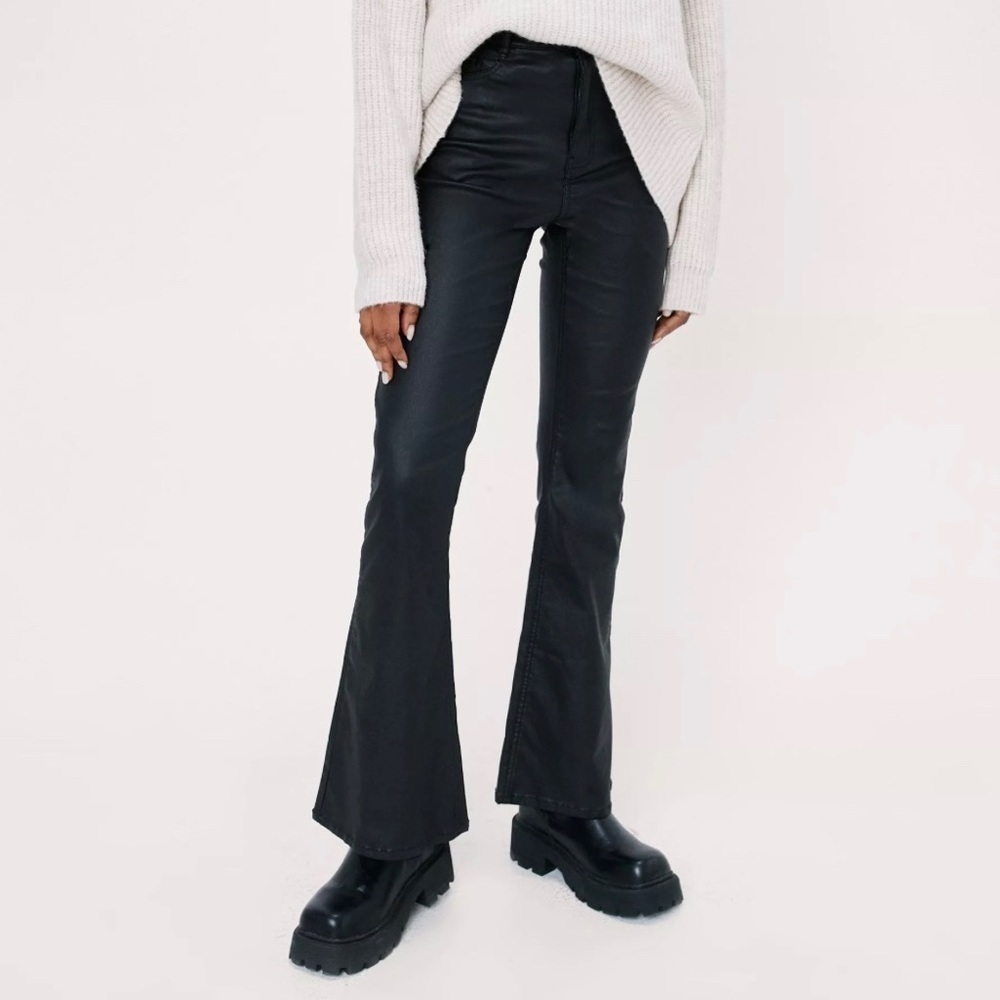 NASTY Gal Black 20% Recycled Coated Denim Flare High Rise Jeans Size US 8 NEW